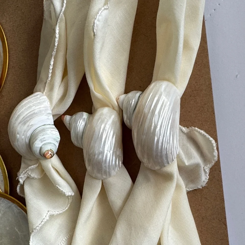 Vintage Capiz shell Elegant Gold and Ivory coaster, napkins and rings